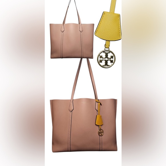 TORY BURCH Perry Triple Compartment Zipper Tote Bag Pebbled Leather Pink Moon
